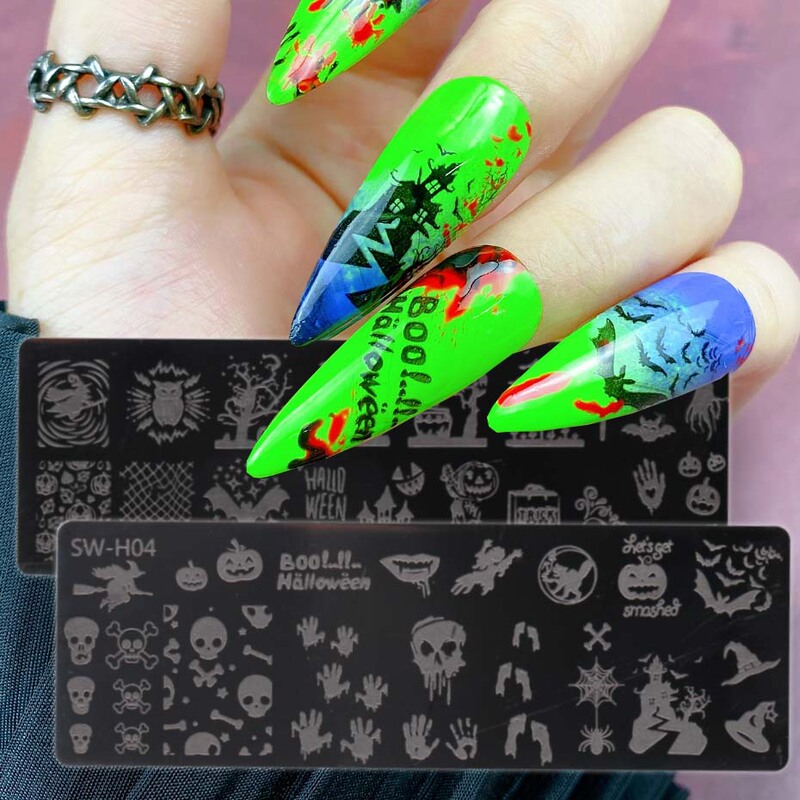Cross Border Halloween Nail Art Printing Template Steel Plate Pumpkin Lantern Ghost Witch Vampire Skull Nail Art Steel Plate