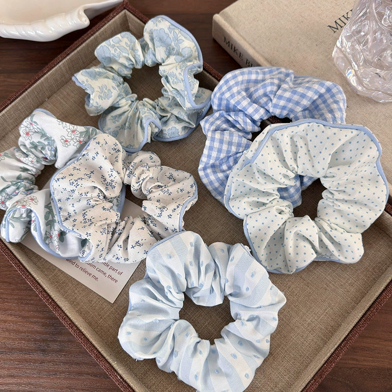 Blue sea salt, cute hair rope, universal cloth, hair accessory, wide color palette, floral print
