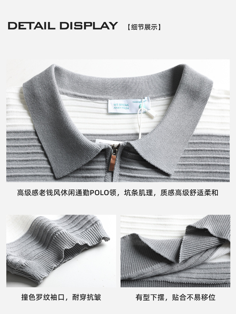 Camiseta de polo de seda de hielo de alta calidad de hombre de manga corta secado rápido medio abierto cremallera estriada agujero de negocios camiseta casual de hombre