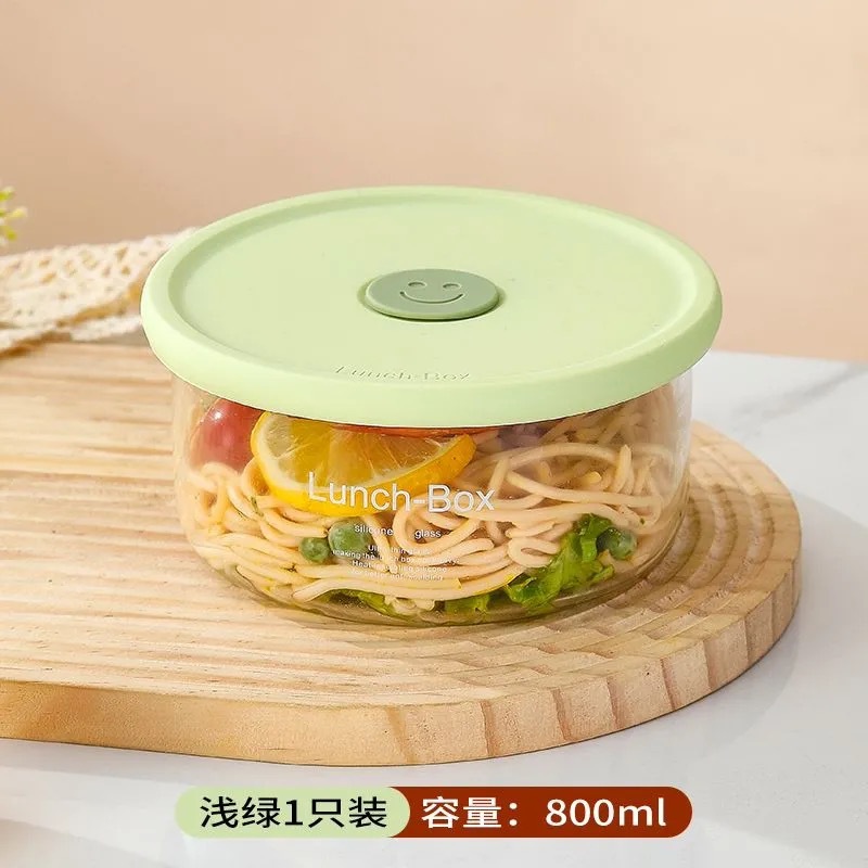 Caja de almuerzo de vidrio de alta capacidad de silicio de silicio calentado por horno de microondas caja de preservación especial de frutas y cajas de sellado de alimentos