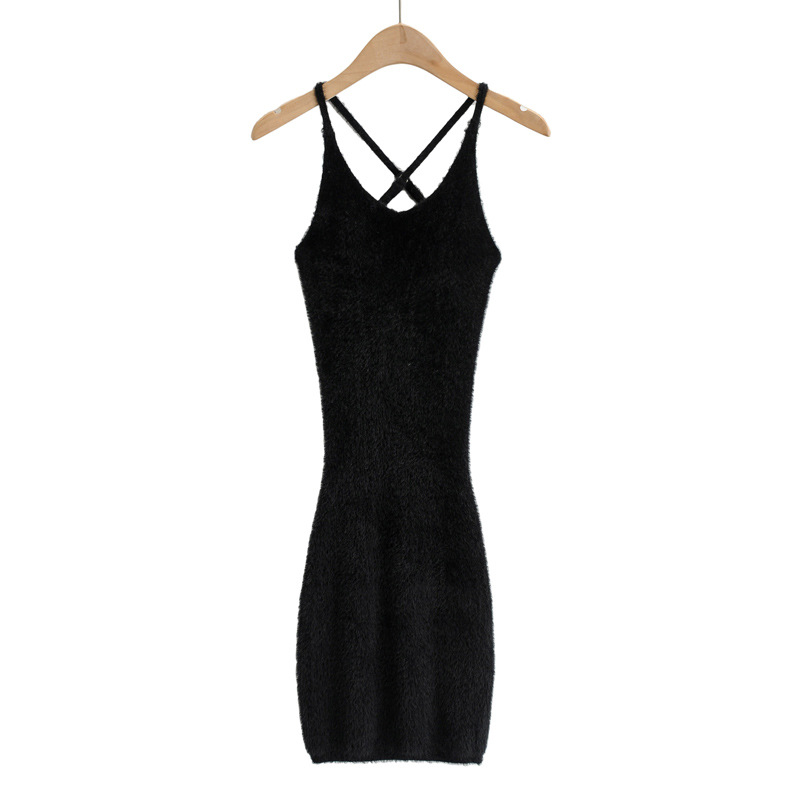 V-neck solid color summer new sexy slim knitted suspender dress NSHS25187