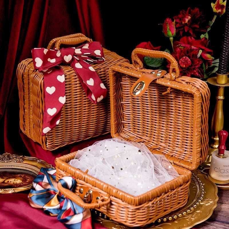 Rattan-like woven suitcase gift box hand-woven storage basket for New Year and festival gift box photo props