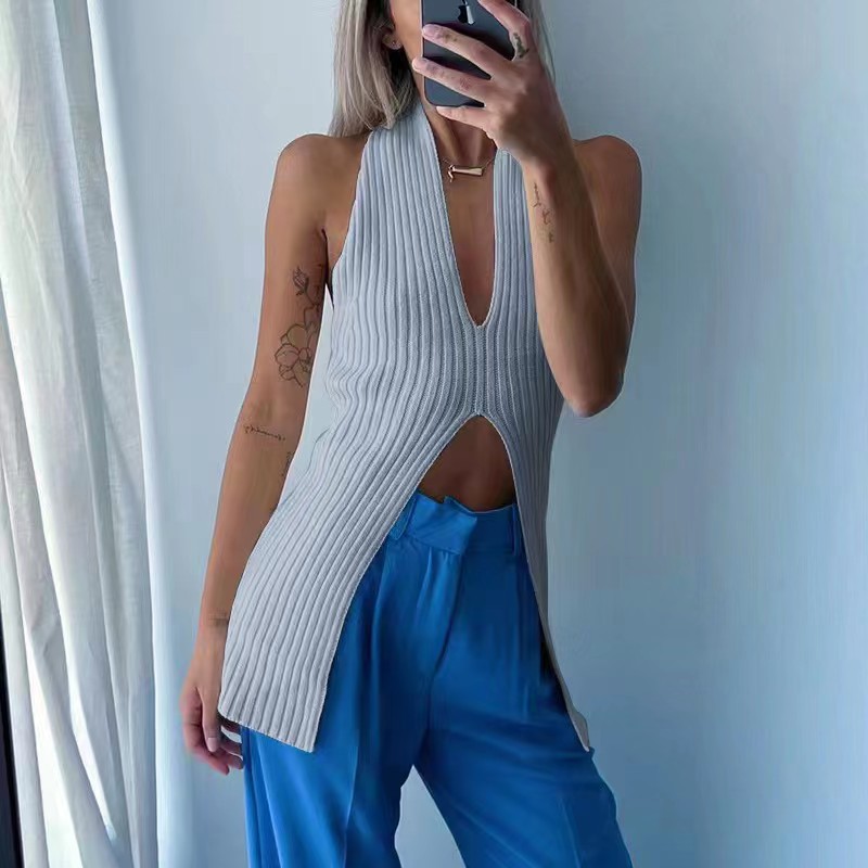 Summer sexy elegant long knitted vest