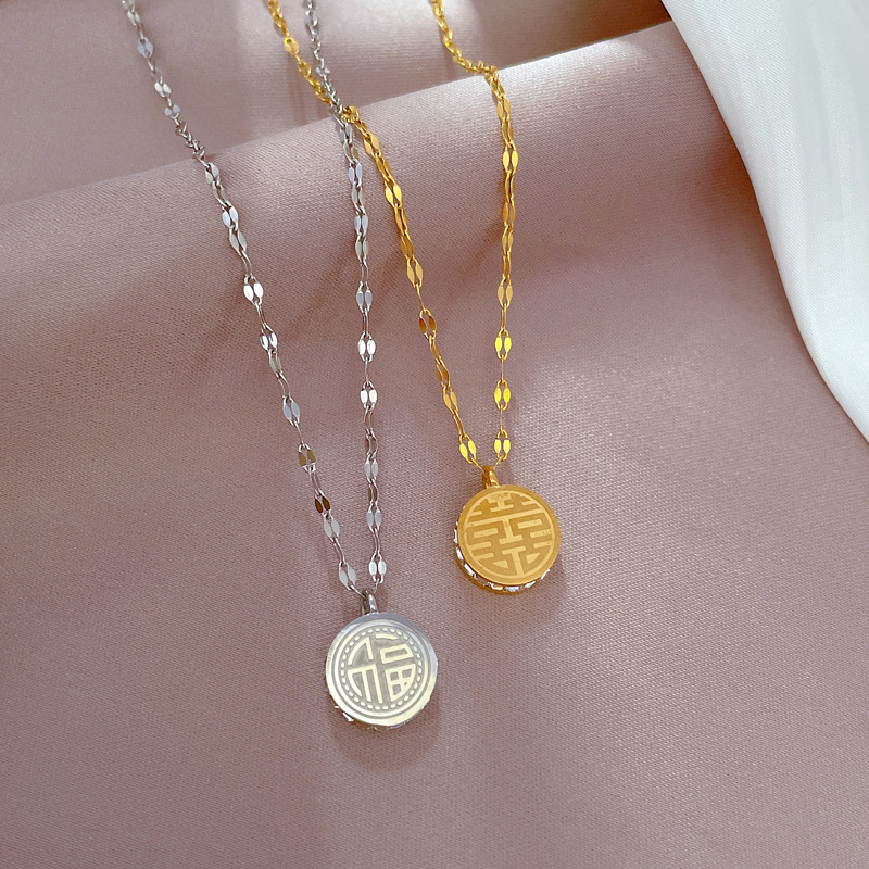 Collier femme symbole fu double face en or véritable bijoux_voghion.com