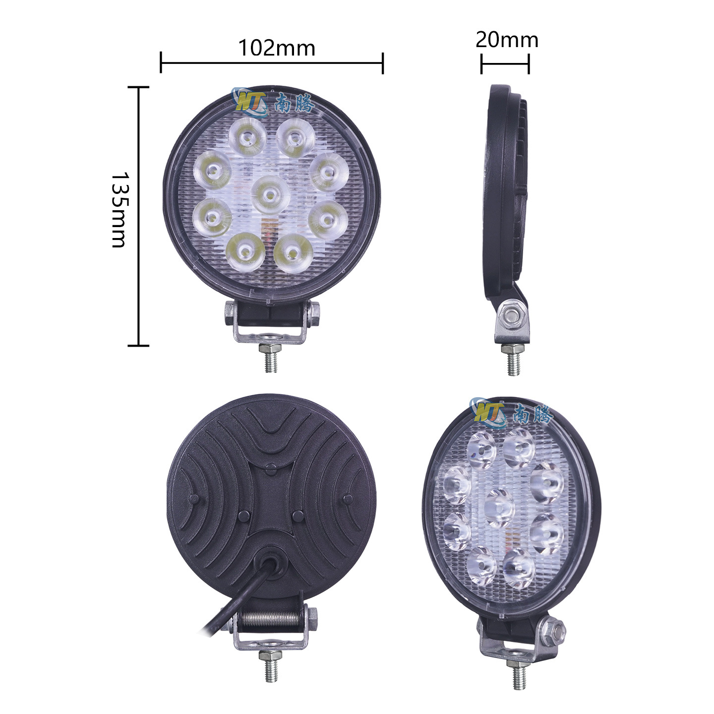 Lámpara de trabajo LED del automóvil 9 lámparas 27W redondo vehículo todoterreno proyecto auxiliar barra delantera lámpara de luz elevadora