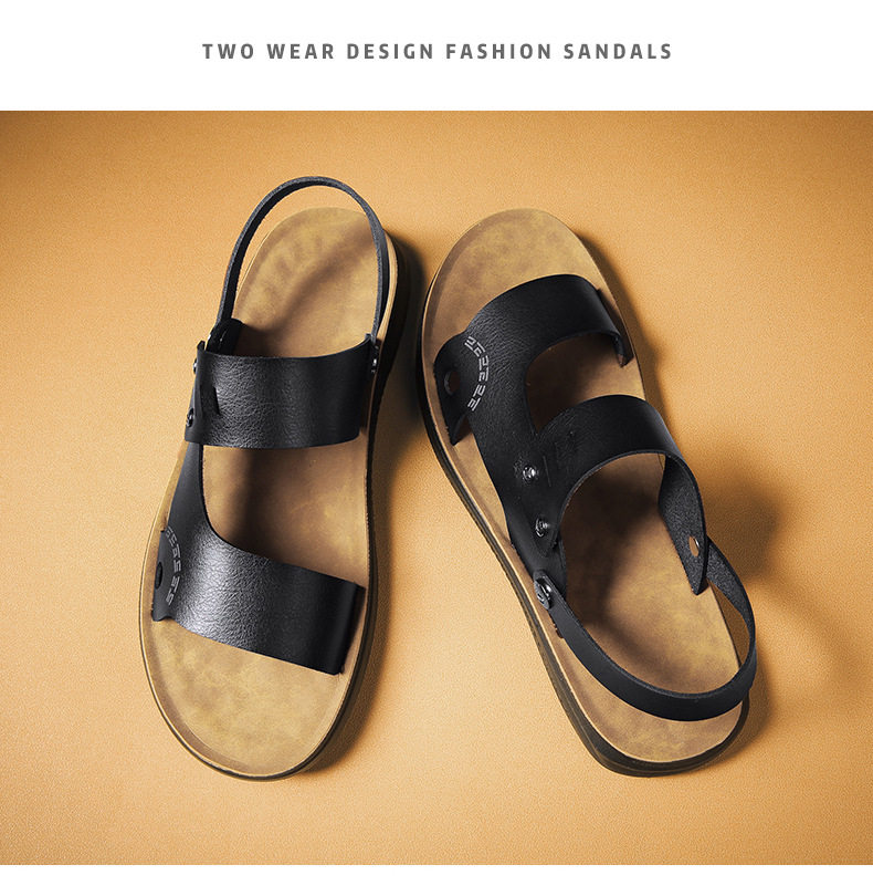 Dép sandal nam hở ngón quai ngang chất liệu da PU chống trơn trượt, size lớn đi ngoài trời và đi biển — Màu nâu, Màu đen chi tiết 16