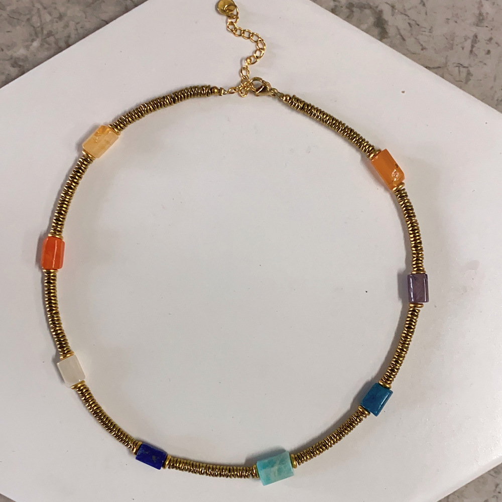 Pearl, Titanium Steel Material Retro Color Block Pearl Titanium Steel Plating Necklace 1 Piece