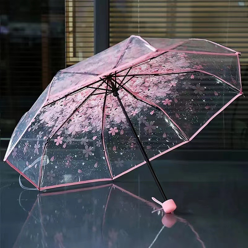 High-value transparent umbrella Net red umbrella student three-fold umbrella long handle umbrella personality art umbrella factory direct wholesale