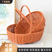 家用仿藤编水果篮收纳筐提篮大号野餐篮手工编织鸡蛋筐买菜篮子