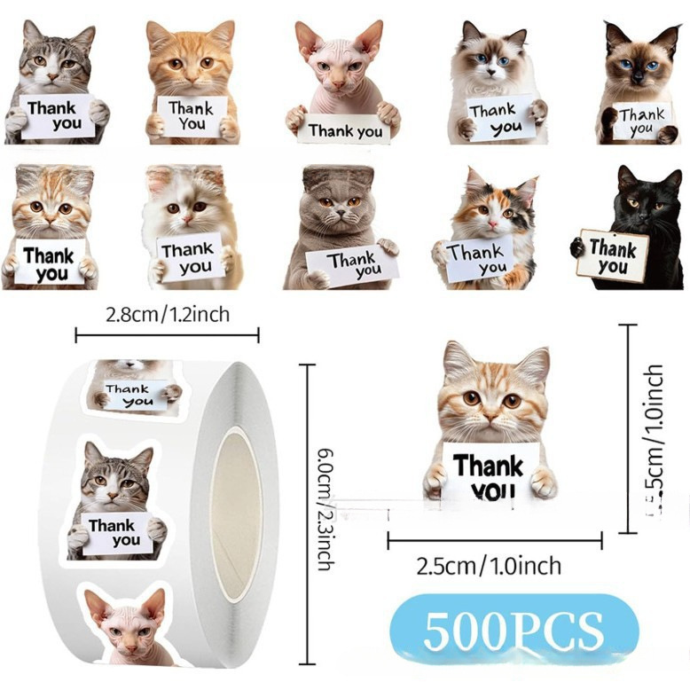1000pcs Cute Dog & Cat Thank You Stickers可爱狗和猫感谢贴纸|undefined