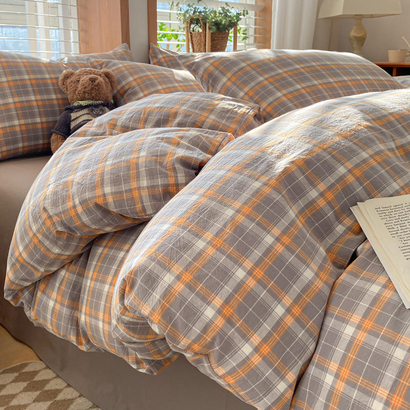 Cama de algodón lavado con agua de algodón de cuatro piezas, algodón puro 2025, nueva sábanas de cama, colchón de cama de tres piezas