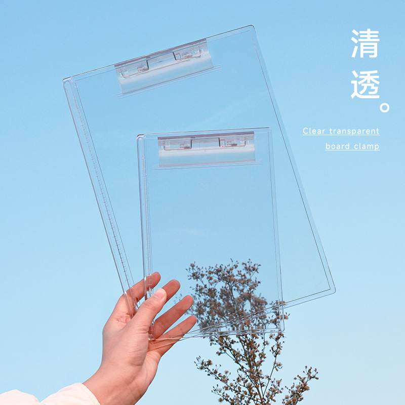 Carpeta transparente de acrílico coreano transfronterizo A4 clip de placa férula multifuncional almohadilla de escritura para estudiantes clip de papel de prueba