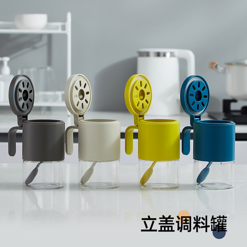 Glass seasoning jar moisture-proof seasoning jar seasoning box sealed seasoning bottle seasoning bottle seasoning box standing lid seasoning jar