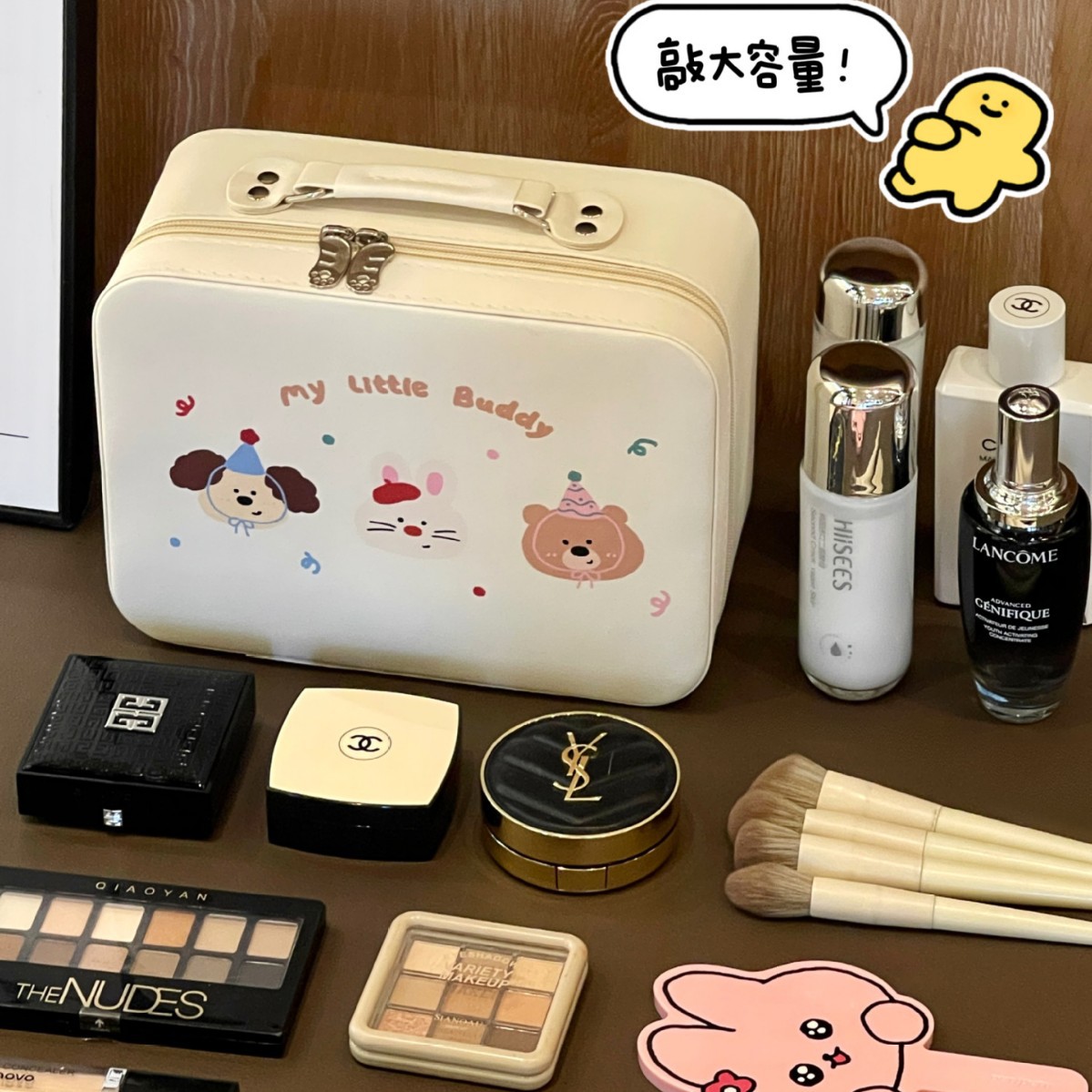 Cute bolso de maquillaje 2025 nuevo espejo caja de maquillaje portátil lavado maquillaje de gran capacidad bolsa de viaje de almacenamiento