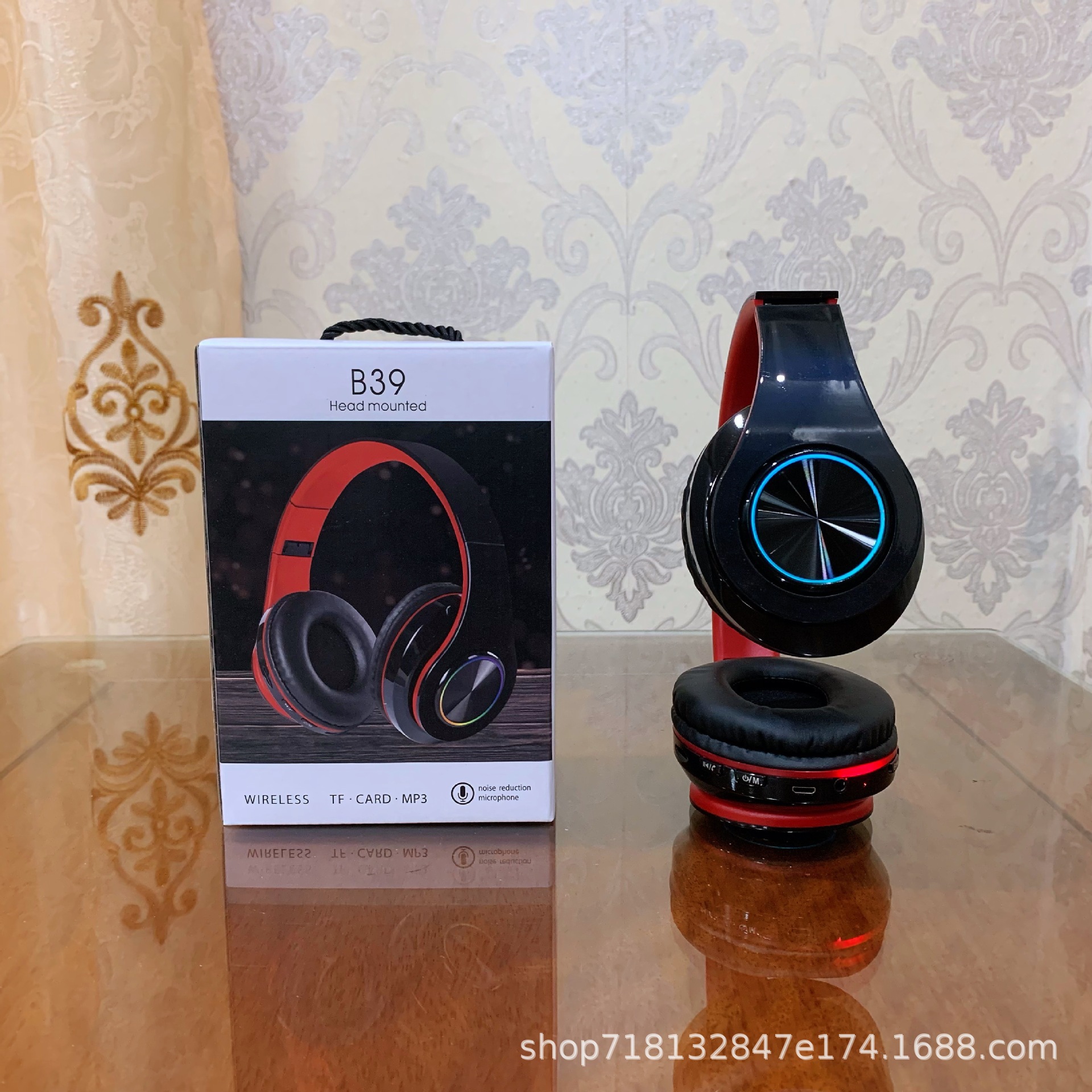 Nuevo auricular inalámbrico luminoso B39 transfronterizo, teléfono de juegos, tarjeta plegable UV, auricular Bluetooth al por mayor