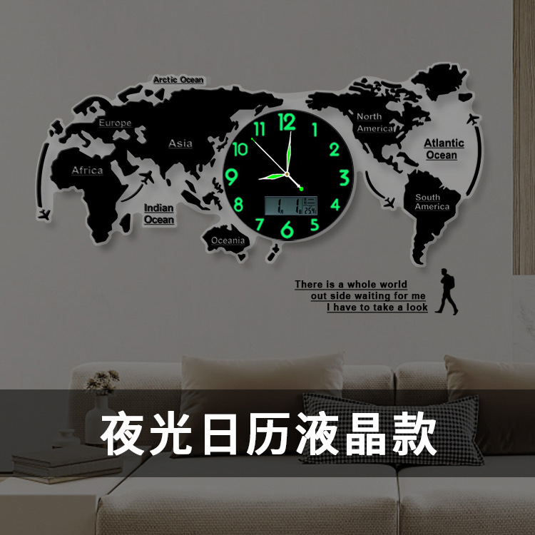 国境を越えた地図ヨーロッパ時計装飾壁時計リビングルームシンプルモダンな壁掛けアートファッションホーム雰囲気時計|undefined