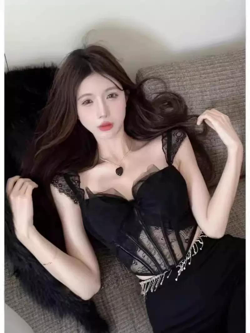 纯欲性感蕾丝网纱蝴蝶结吊带内搭鱼骨胸衣收腰显瘦小众辣妹上衣女
