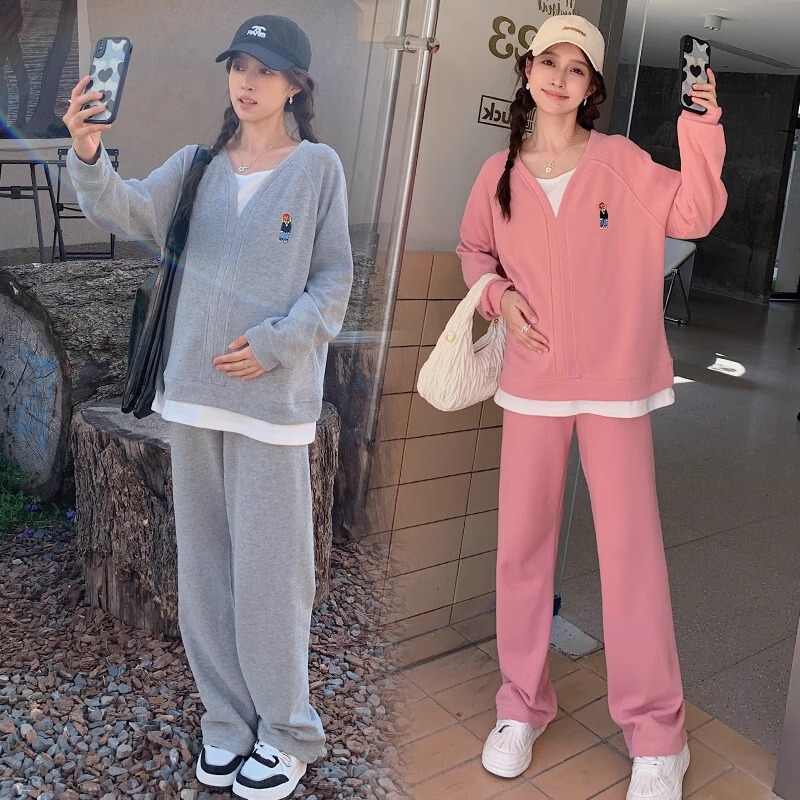 Maternity clothes Autumn 2023 new suit fashionable fashionable fashionable casual sports hooded Autumn Sweater two-piece set