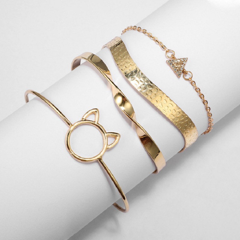 semplice braccialetto a vento da donna triangolo con diamanti incastonati braccialetto in metallo con gatto carino set di bracciali_voghion.com
