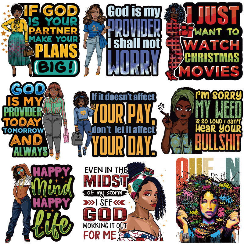 欧美女孩热转印烫画贴 胶印印花图案烫印logo 高弹耐水洗服装烫图