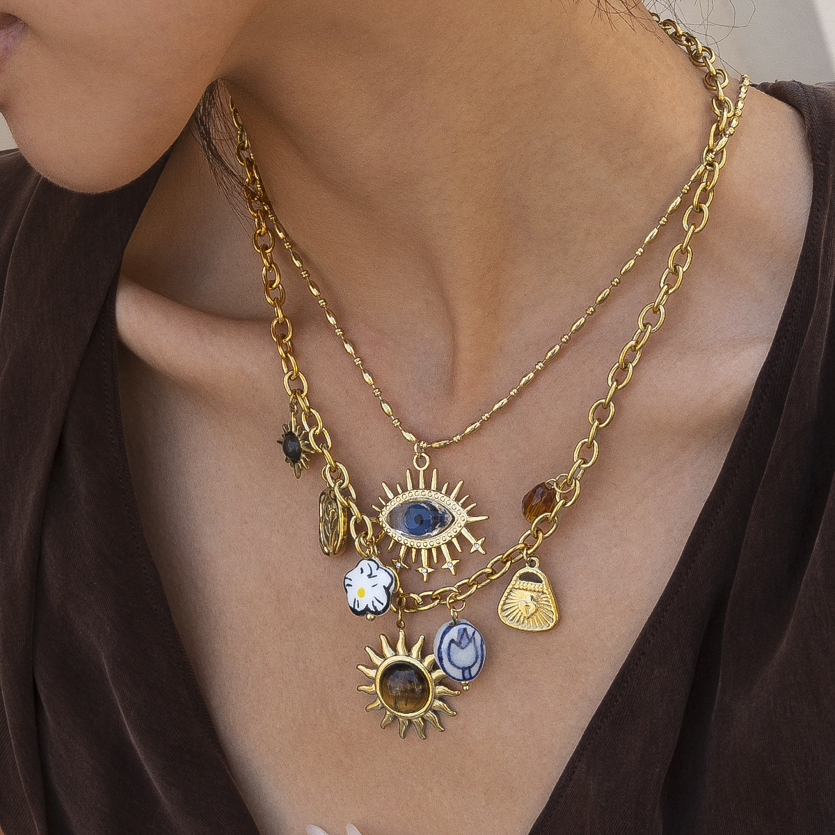 Collar de acero inoxidable de alta calidad acrílico solar de alta calidad para mujeres no se desvanecen joyas image 4