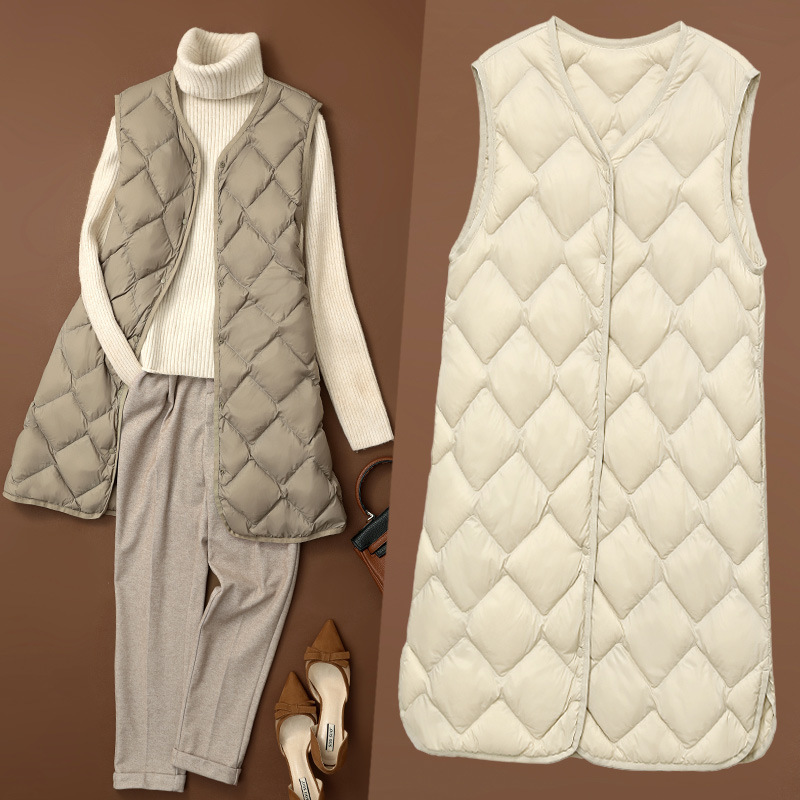 Pinghu Lightweight down Vest for Women, Mid-Length V-Neck Autumn and Winter Vest, Lightweight down Inner Layer Sports Vest, Large Size Pinghu Lightweight down Vest for Women, Mid-Length V-Neck Autumn and Winter Vest, Lightweight down Inner Layer Sports Vest, Large Size