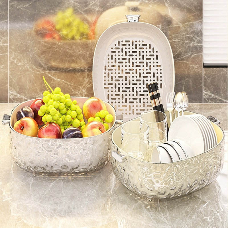 Doble capa de lavado de verduras cesta de drenaje multifuncional cocina hogar nuevo plato de fruta sala de estar cesta de lavado de verduras