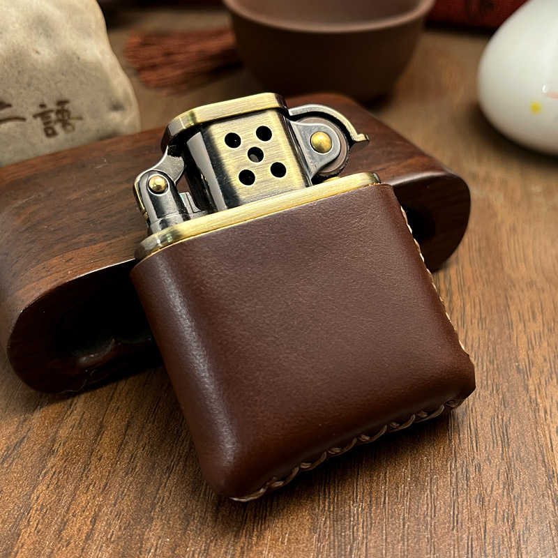 佐罗506手工疯马皮煤油打火机老式男士年华头层牛皮复古创意黄铜