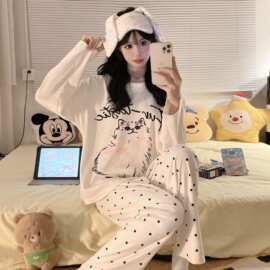 睡衣女秋冬新款双面德绒印花套装韩版宽松甜美可爱卡通休闲家居服
