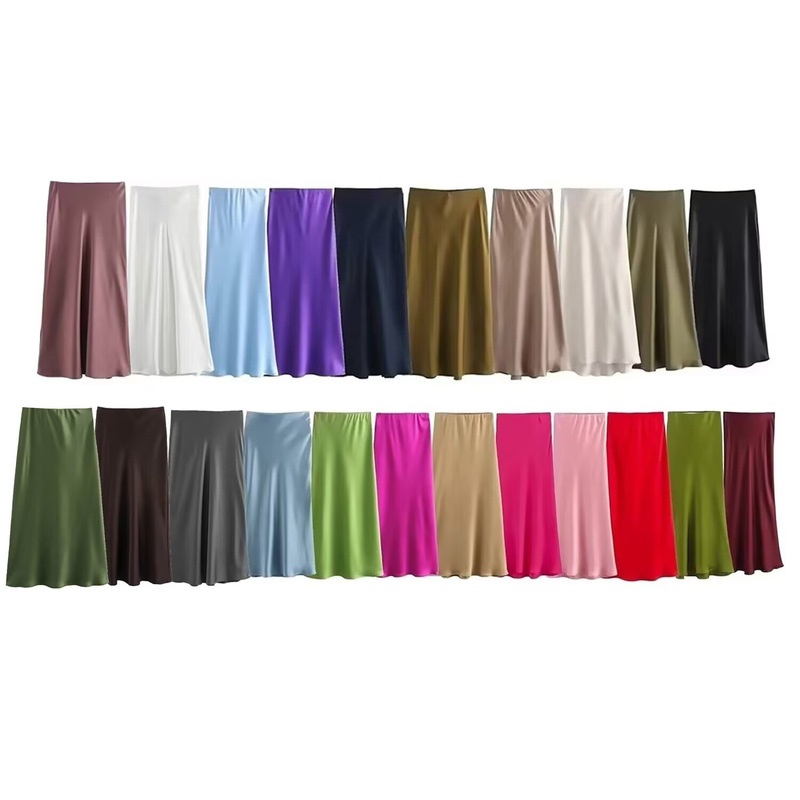 Foreign trade 2024 Europe and the United States spring new fashion silk satin texture high waist long skirt women's 8632845 Foreign trade 2024 Europe and the United States spring new fashion silk satin texture high waist long skirt women's 8632845