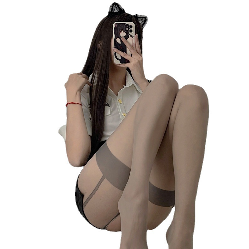 Medias sexy negro tentación sexy extremo abierto libre fuera de la correa medias contraste color falso ropa interior traje pantimedias entrega