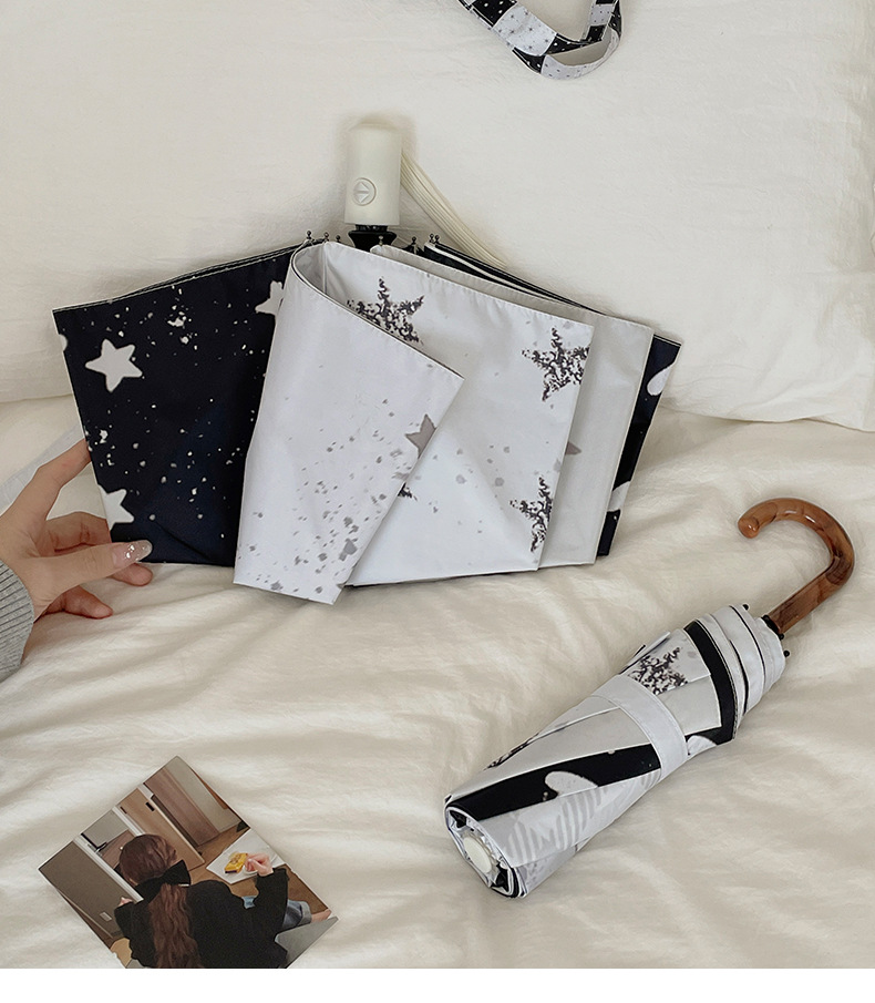 Star Patchwork Curved Handle Umbrella With Uv Protection_voghion.com