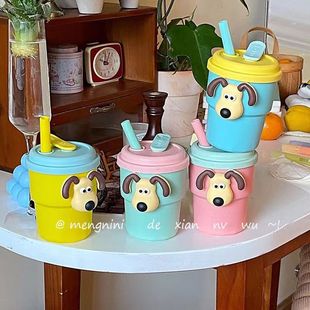 Puppy milk tea cup simple niche straw Cup ins style high-looking water cup with lid water cup carry out