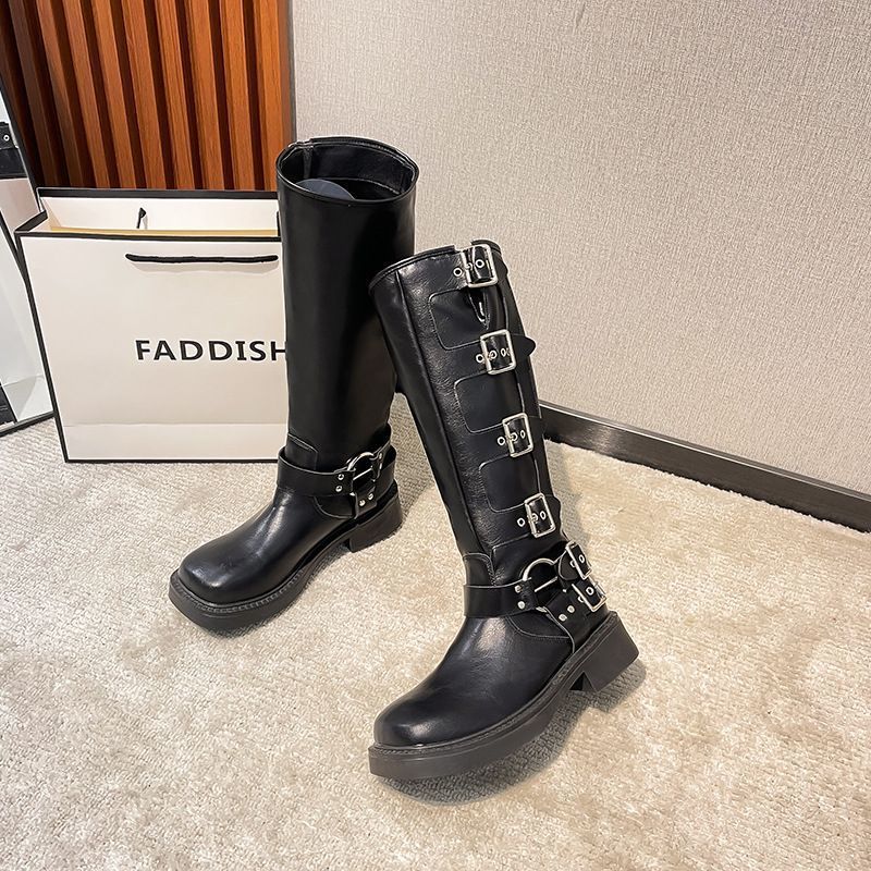 Stivali western alti fino al ginocchio da donna Brown Martin, stivali alla moda Knight, primavera ed estate_voghion.com