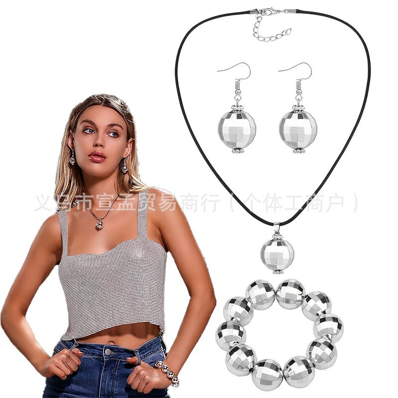 1970S Disco Earrings, Bracelets and Necklaces Three-Piece Set Fashion Trendy Prom Party Trendy Jewelry Ready for Sale