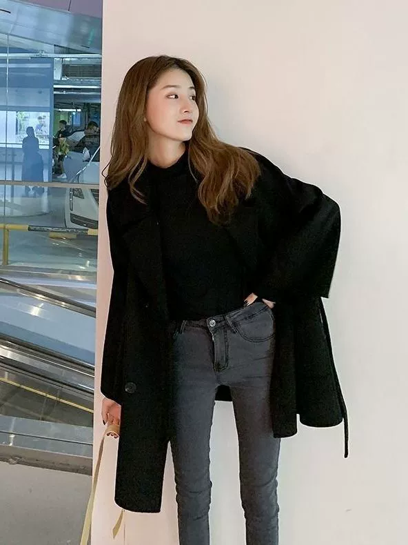 Demi-season fashionable long coat, woolen brand jacket, Korean style, mid-length