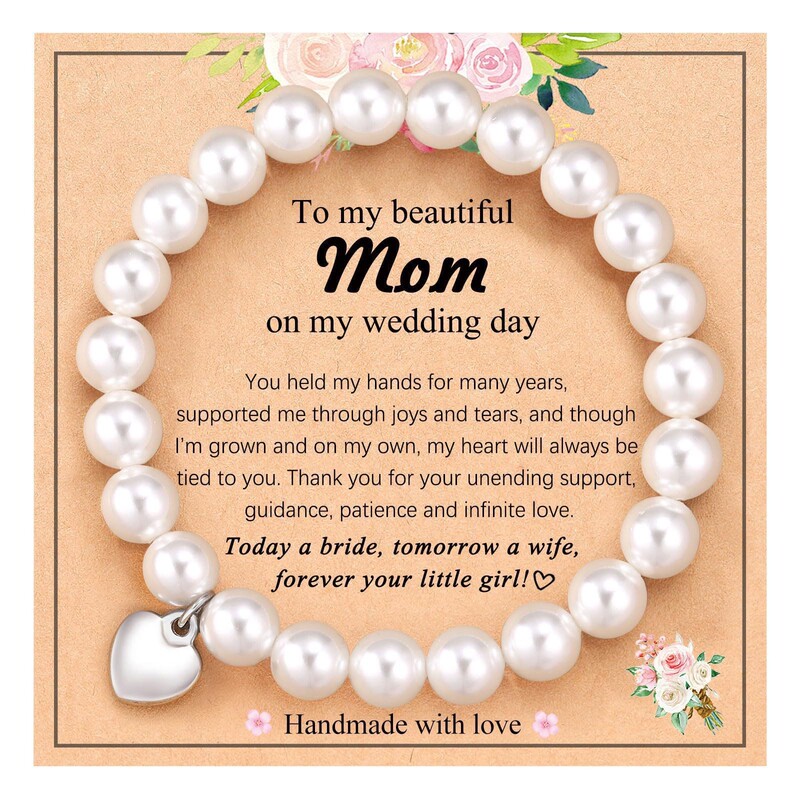 High-Gloss Abs Pearl Bracelet with Elastic String, Mother's Day Gift, 8mm White Pearl Heart Pendant Bracelet High-Gloss Abs Pearl Bracelet with Elastic String, Mother's Day Gift, 8mm White Pearl Heart Pendant Bracelet