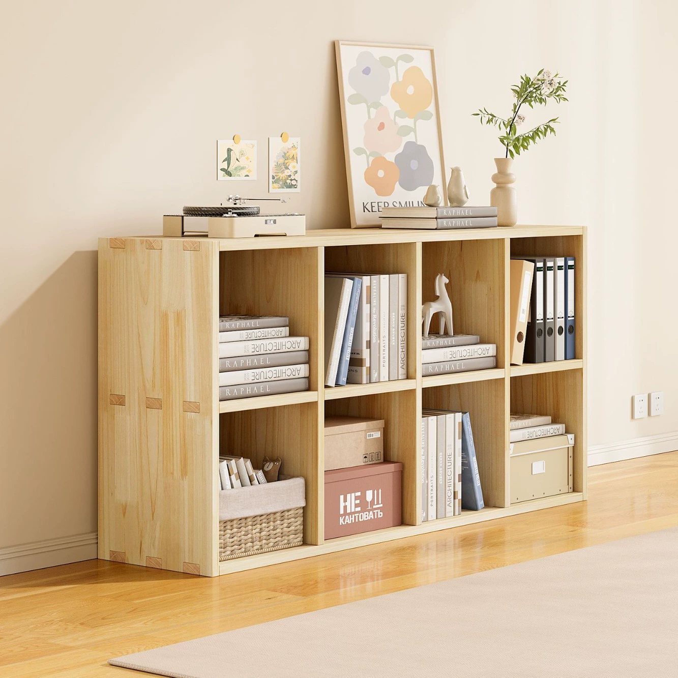 Все Книжная полка из цельного дерева Стеллаж для хранения Напольный настенный комбинированный шкаф Пара для гостиной Сосна Хранение Низкий бытовой книжный шкаф