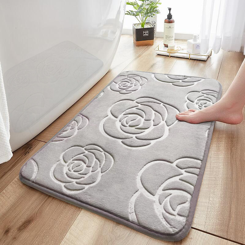 Coral Velvet Rose Embossed Carpet Bathroom Non-Slip Foot Mat Household Three-Dimensional Embossed Water-Absorbent Floor Mat Toilet Cooling Mat