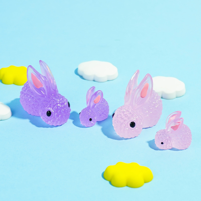 Conejito de color, lindo conejo luminoso, decoración de micro paisaje, dibujos animados de animales lindos, accesorios de resina vegetal de jardinería luminosa