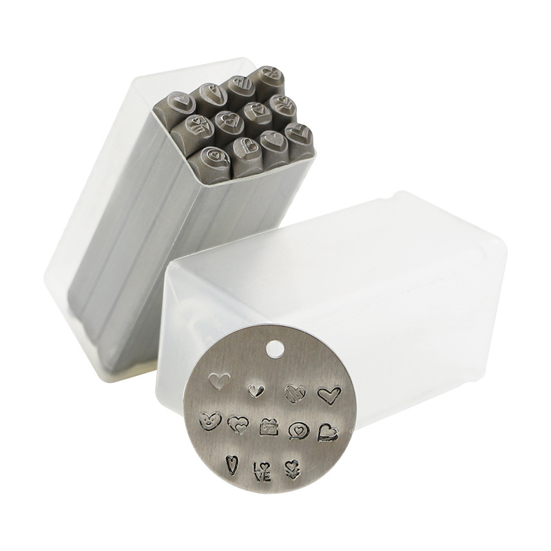 12 UNID sello de acero de cuero de perforación en forma de corazón 3mm cabeza de perforación de impresión DIY cuero talla herramienta de perforación patrón sello de acero
