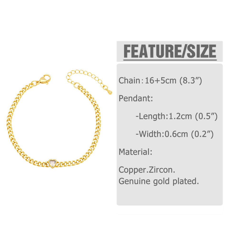 Mode Forme De Cœur Le Cuivre Bracelets Incruster Zircon Bracelets De Cuivre display picture 1