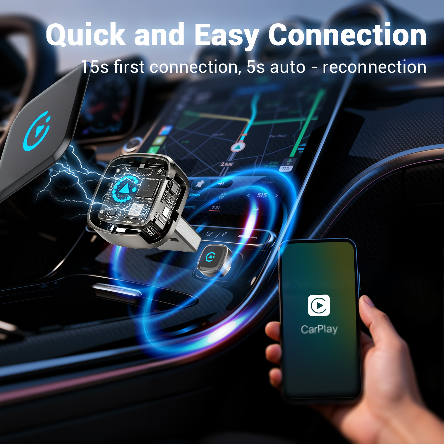 Cross-Border Popular Wireless Carplay Box, Android Box, Wired to Wireless Carplay Adapter, Two-In-One