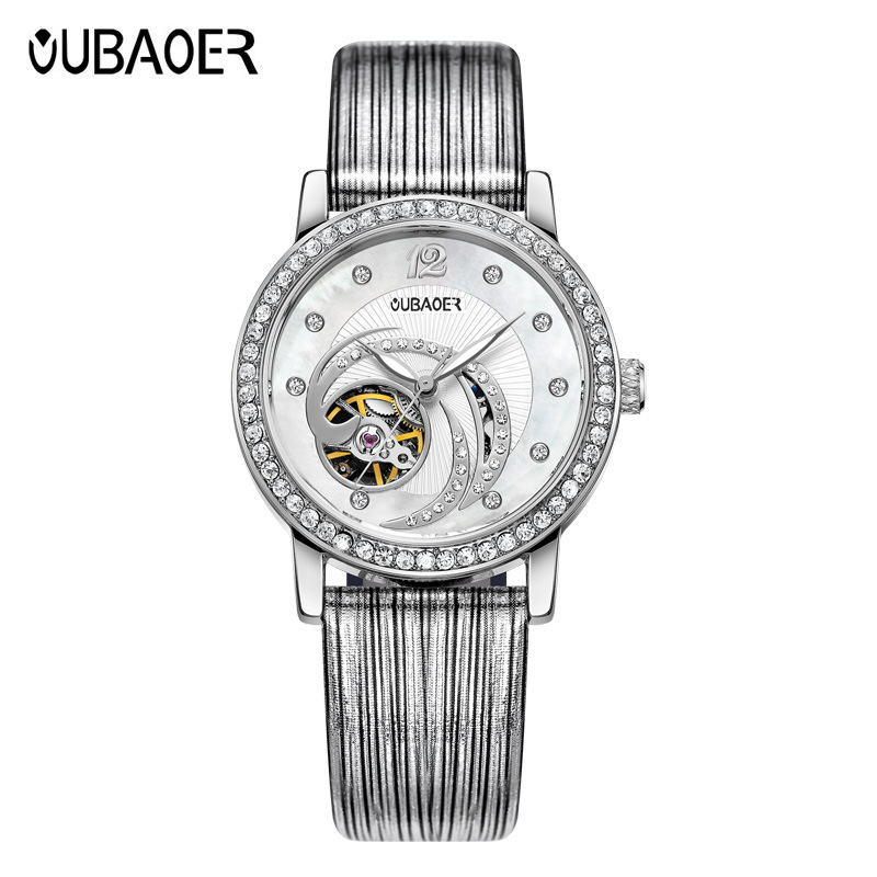 OUBAOER Opel genuine goods Women's Mechanical Watch Cowband Fashion Waterproof Hollow Automatic Watch in stock