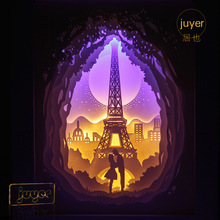 居也光影纸雕灯情定巴黎卧室床头装饰台灯小夜灯礼物送男女氛围灯