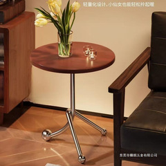 中古风不锈钢客厅小圆桌咖啡厅奶茶店创意小桌子阳台休闲小茶桌