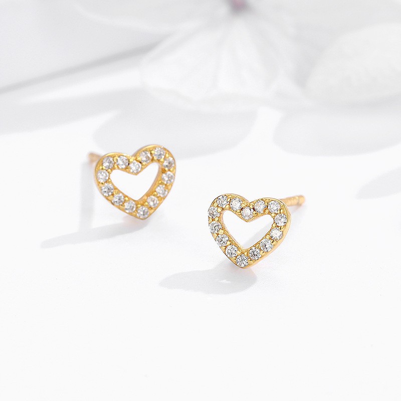 Ear Studs Classification 1 Pair Quantity 1 Pair 925 Sterling Silver Zircon Heart Shape Ear Studs