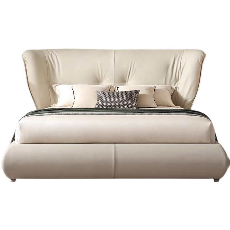 Postmodern Light Luxury Genuine Leather Bed, Italian Modern Minimalist Design, Hong Kong Style High-End 1.8-meter Double Bed
