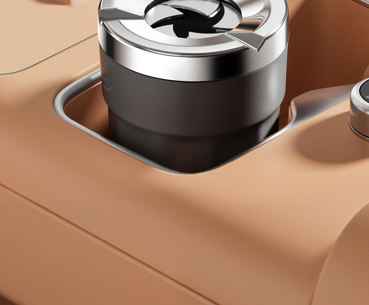 High-end and classy car ashtray with ceramic liner, automatic smoke extinguishing, car interior accessory
