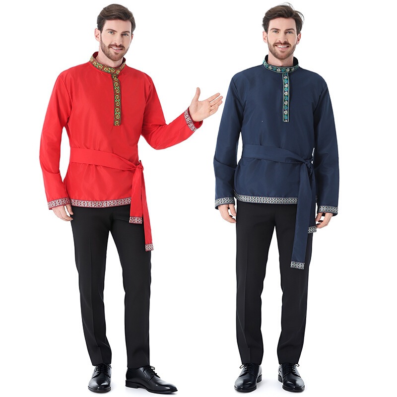 Cross-Border Men's Russian Ethnic Style Long-Sleeved Tops Halloween Party Cosplay Costumes Stage Performance Costumes